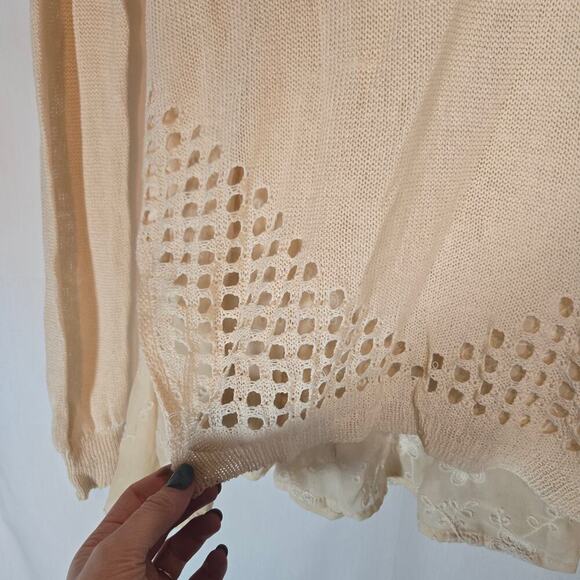 Anthropologie Sunday in Brooklyn Sweater Layered Cream Small Boho Grunge Tunic - Picture 2 of 8